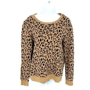 J. Crew Womens Teddie‎ Leopard Print Knit Pullover Sweater Brown Black Medium
